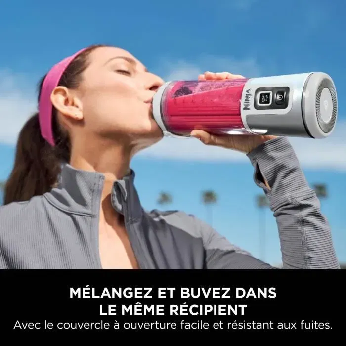 Ninja BC151EUWH Blender Portable sans Fil Rechargeable USB-C, Blanc - Mélange Fruits Congelés et Glaçons, Lames Inox, 1 Touche, Facile à Nettoyer et à Transporter