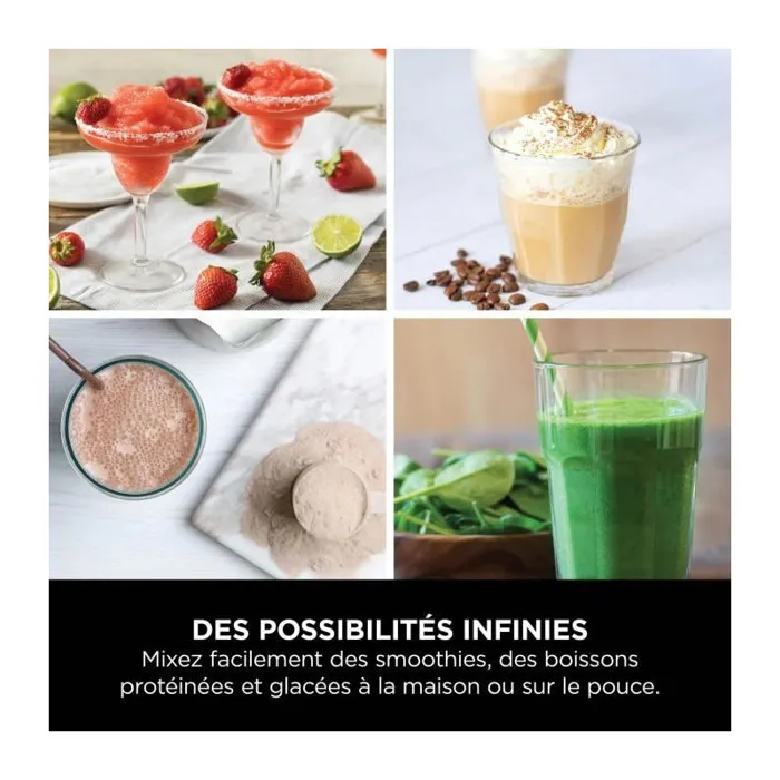 Ninja BC151EUWH Blender Portable sans Fil Rechargeable USB-C, Blanc - Mélange Fruits Congelés et Glaçons, Lames Inox, 1 Touche, Facile à Nettoyer et à Transporter