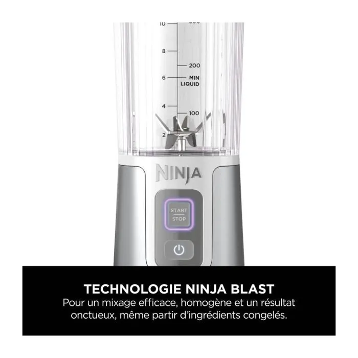 Ninja BC151EUWH Blender Portable sans Fil Rechargeable USB-C, Blanc - Mélange Fruits Congelés et Glaçons, Lames Inox, 1 Touche, Facile à Nettoyer et à Transporter