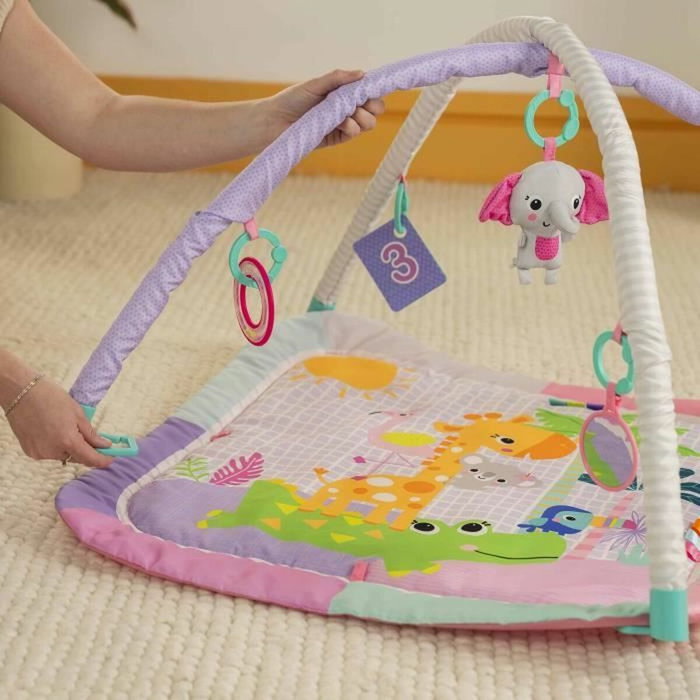 Bright Starts Tapis d'éveil Wild Wiggles Jungle Rose avec Arche Bright Starts Tapis d'éveil Wild Wiggles Jungle Rose avec Arche