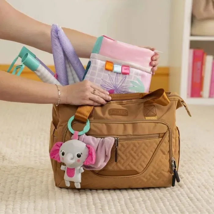 Bright Starts Tapis d'éveil bébé pliable Jungle Rose avec arche, 5 jouets sensoriels et musicaux, miroir sécurisé, pour nouveau-nés