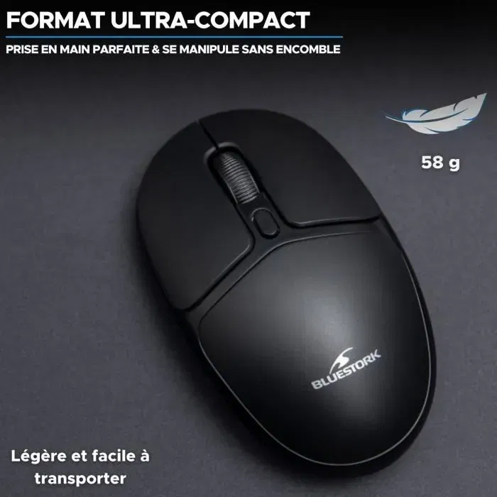 Bluestork Office 25 Souris ergonomique sans fil pour bureau et domicile, pour droitiers et gauchers, capteur optique 1600 dpi