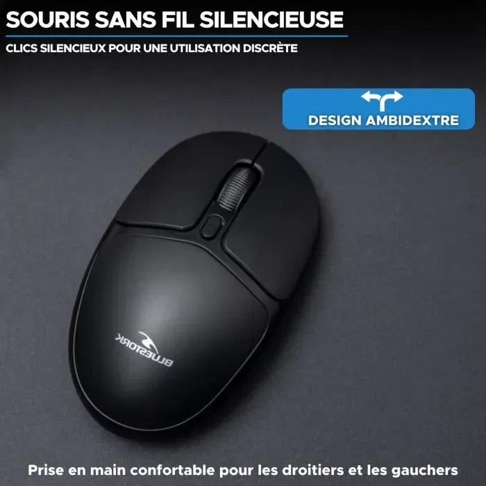 Bluestork Office 25 Souris ergonomique sans fil pour bureau et domicile, pour droitiers et gauchers, capteur optique 1600 dpi