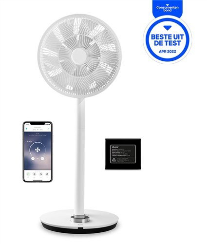 Duux DXCF13 Whisper Flex Ventilateur de bureau et sur pied silencieux Smart Blanc, 26 vitesses, commande smartphone, batterie portable 12h, 51-88 cm