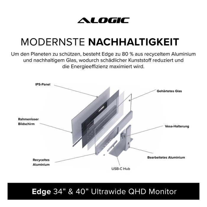 Alogic EDGE 40 Moniteur Ultra-large Space Gray 40 pouces UWQHD IPS 100 Hz USB-C Hub