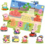 DEQUBE Puzzle d'éveil en bois Peppa Pig pour apprendre les chiffres et à compter - 10 pièces avec préhension facile - Multilingue (Français) - Pour enfants à partir de 24 mois