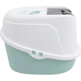 Mpets - Maison de toilette pour chat ECO TIMA, en plastique recyclé vert d'eau, avec porte battante et capot amovible - Taille M