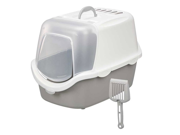 STEFANPLAST Litière en plastique couverte avec pelle et filtre, Blanc-Gris
