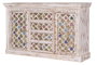 GINER Y COLOMER Buffet en bois de manguier avec détails en céramique et bronze, finition blanc vieilli, 150 x 45 x 95 cm