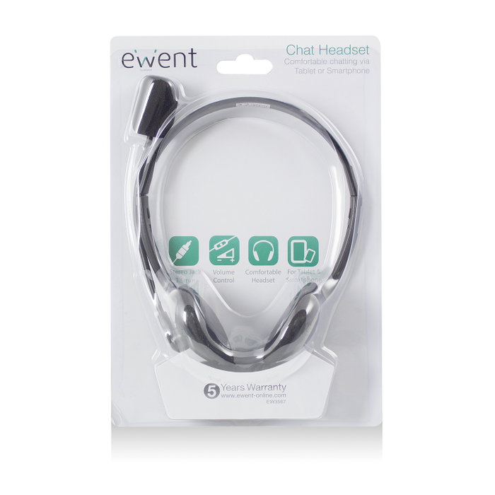 Ewent EW3567 Casque Stéréo avec Microphone Filaire pour Ordinateur Portable Smartphone Tablette