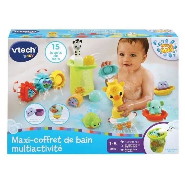 Vtech Coffret de bain multi-activité MAXI - 15 accessoires dont girafe mécanique - Pour enfants de 5 mois à 5 ans
