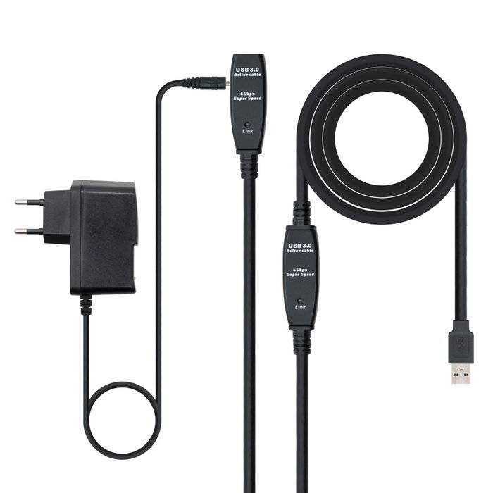 Nanocable Câble Prolongateur USB 3.0 avec Amplificateur 10 m Noir