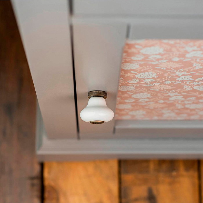 Rei Poignée de meuble modèle 824 en porcelaine et zamak blanc cuire vieux diamètre 31 mm
