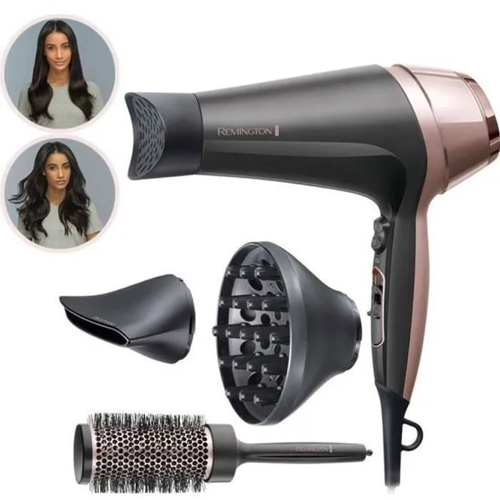Remington D5706 - Coffret Coiffure Sèche-Cheveux Ionique Curl Confidence 2200W avec Grille Céramique, Concentrateurs, Diffuseur et Brosse 45mm - Léger et Silencieux
