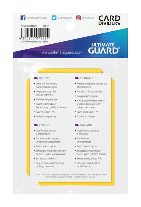 Ultimate Guard Card Dividers Standard Size - Jaune (10 pièces)