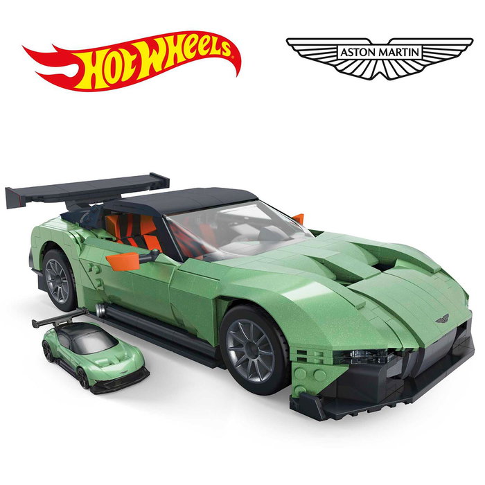 Mega Bloks Hot Wheels Aston Martin Vulcan - Coffret de Construction à Grande Échelle 1:18 avec 986 Pièces - Voiture avec Portes et Capot Ouvrants et Races Wheel