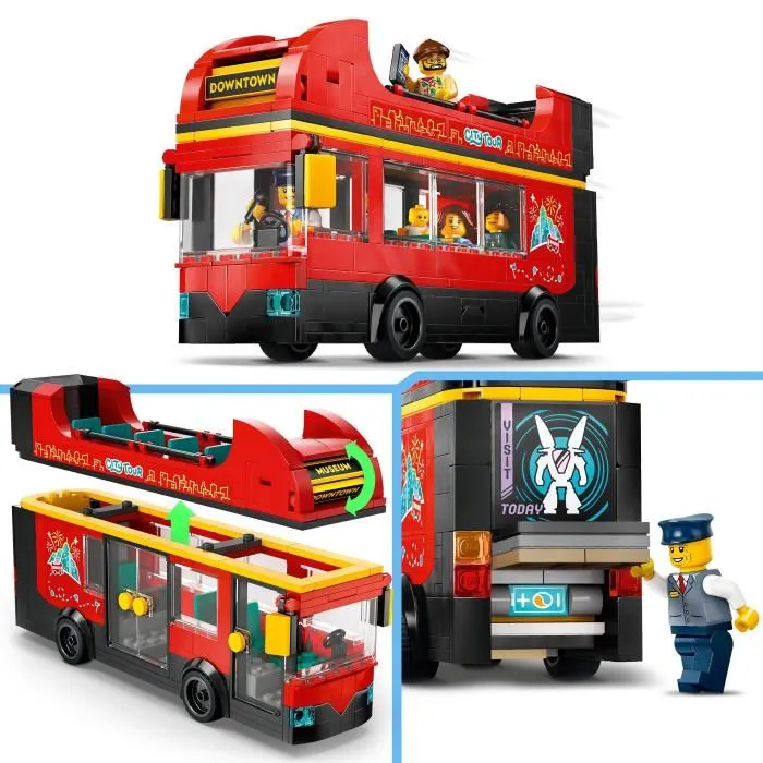 Lego City 60407 - Bus Rouge a Deux Etages, Jouet de Construction 384 Pieces avec 5 Minifigurines, Jeu Educatif Enfant 7 Ans et Plus