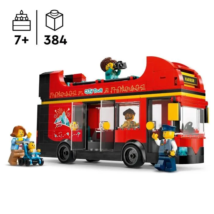 Lego City 60407 - Bus Rouge a Deux Etages, Jouet de Construction 384 Pieces avec 5 Minifigurines, Jeu Educatif Enfant 7 Ans et Plus