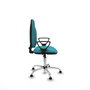 Chaise de bureau Algarra avec mécanisme de contact permanent de base, recouverte de tissu turquoise. Équipée d'une base chromée, d'accoudoirs fixes et de butées