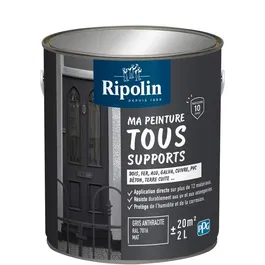 Ripolin - Peinture multi-supports mat gris anthracite RAL 7016 - Application directe bois, métal, béton - Protection UV et intempéries - 2L