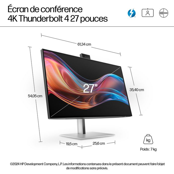 HP Série 7 Pro 27 pouces - Écran de conférence 4K avec IA, Thunderbolt 4, webcam Poly Studio intégrée et calibrage des couleurs d'usine HP Série 7 Pro 27 pouces - Écran de conférence 4K avec IA, Thunderbolt 4, webcam Poly Studio intégrée et calibrage des couleurs d'usine