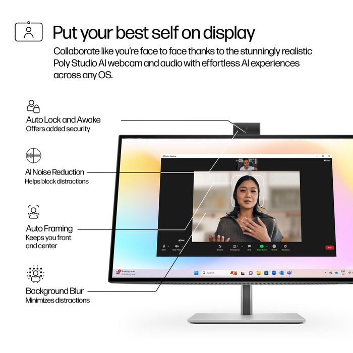 HP Série 7 Pro 27 pouces - Écran de conférence 4K avec IA, Thunderbolt 4, webcam Poly Studio intégrée et calibrage des couleurs d'usine HP Série 7 Pro 27 pouces - Écran de conférence 4K avec IA, Thunderbolt 4, webcam Poly Studio intégrée et calibrage des couleurs d'usine