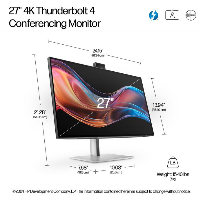 HP Série 7 Pro 27 pouces - Écran de conférence 4K avec IA, Thunderbolt 4, webcam Poly Studio intégrée et calibrage des couleurs d'usine HP Série 7 Pro 27 pouces - Écran de conférence 4K avec IA, Thunderbolt 4, webcam Poly Studio intégrée et calibrage des couleurs d'usine