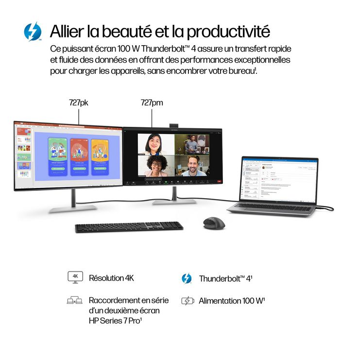 HP Série 7 Pro 27 pouces - Écran de conférence 4K avec IA, Thunderbolt 4, webcam Poly Studio intégrée et calibrage des couleurs d'usine HP Série 7 Pro 27 pouces - Écran de conférence 4K avec IA, Thunderbolt 4, webcam Poly Studio intégrée et calibrage des couleurs d'usine