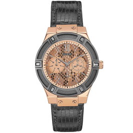 Guess W0289L4 avec bracelet en cuir gris et boîtier rose