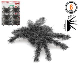 Accessoires d'araignées noires 8 cm, lot de 6 unités