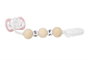 Set Chupete Rosa/Blanco avec chaîne de billes de bois et pince blanche