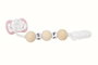 Set Chupete Rosa/Blanco avec chaîne de billes de bois et pince blanche