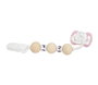 Set Chupete Rosa/Blanco avec chaîne de billes de bois et pince blanche
