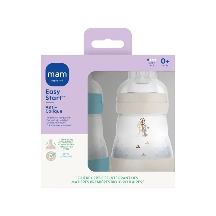 MAM Easy Start - Lot de 2 Biberons Anti-Colique 160 ml - Tétine Débit 1 - Océan + Sable MAM Easy Start - Lot de 2 Biberons Anti-Colique 160 ml - Tétine Débit 1 - Océan + Sable
