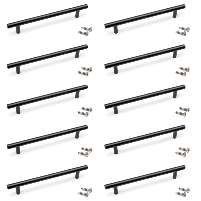 Emuca Lot de 10 poignées pour meubles Orlando, L210mm, entraxe 160mm, Acier, Peint en noir Emuca Lot de 10 poignées pour meubles Orlando, L210mm, entraxe 160mm, Acier, Peint en noir