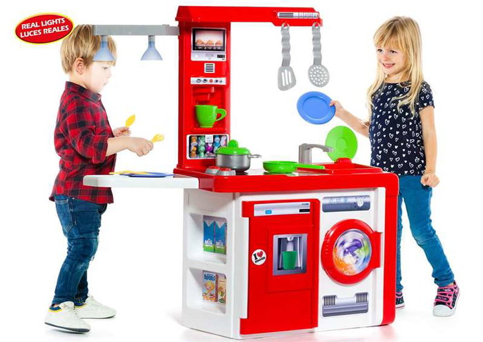 Molto - Cuisine de jeu pour enfant avec lampe et planche à repasser, 12 accessoires, 82 x 81 x 28 cm, plastique, nécessite 2 piles AAA (incluses)