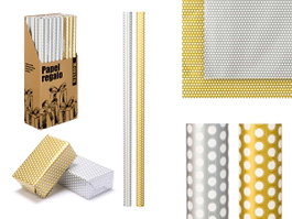 Arte Regal Rouleau Papier Cadeau 70x200 cm à Pois Or et Argent Métallisé (Set de 50)