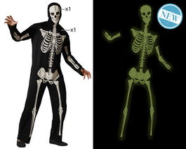 Costume Homme Halloween - Squelette Brillant dans le Noir avec Masque - Taille XXL
