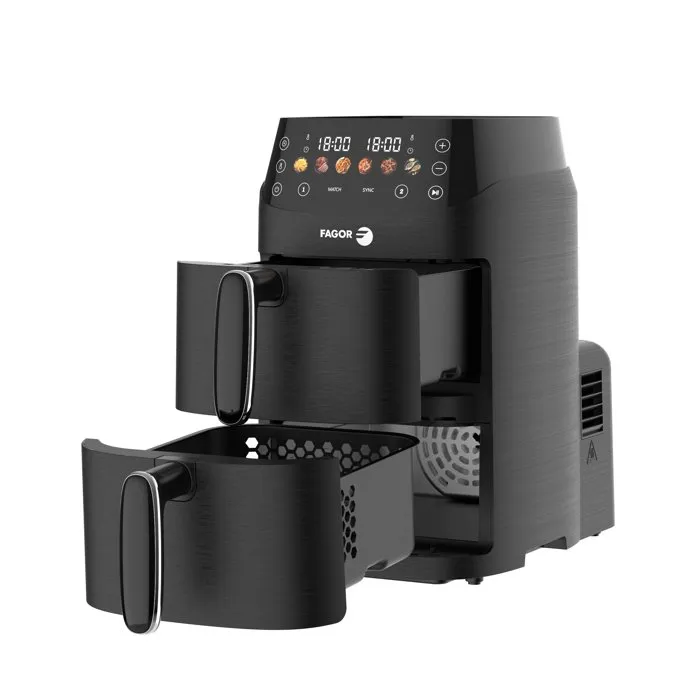 Fagor FG3301 Friteuse sans huile 5 L - Double cuves 2,5 L - 6 programmes - 2000 W - Air fryer Fagor FG3301 Friteuse sans huile 5 L - Double cuves 2,5 L - 6 programmes - 2000 W - Air fryer