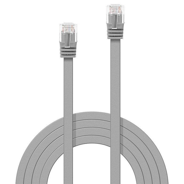 Lindy Câble réseau Plat Gris Cat.6A U/UTP 2m, contacts plaqués or, manchon anti-accroc, pour Gigabit Ethernet (1GBase-T)