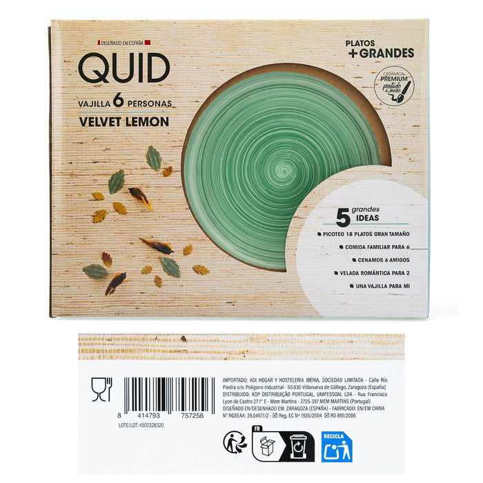 Quid Vaisselle Céramique Velvet 18 Pièces - 6 Personnes - Vert Brillant