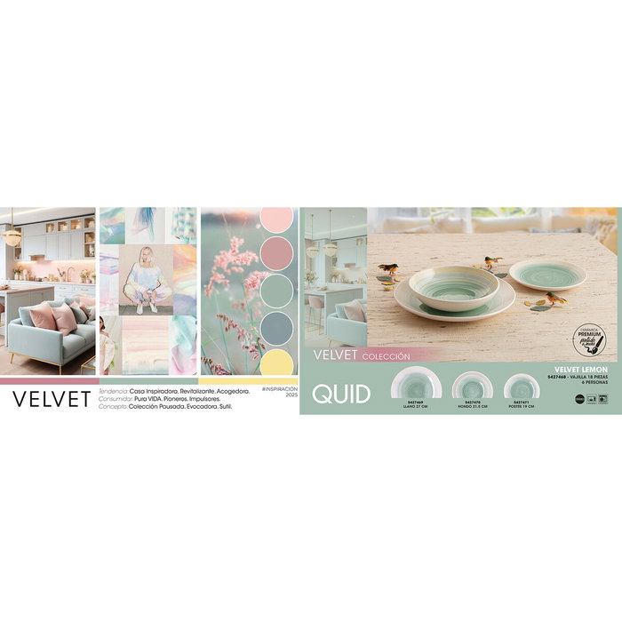 Quid Assiettes Velvet Vert Céramique 18 Pièces
