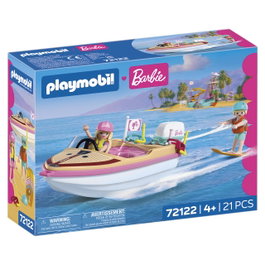 PLAYMOBIL Barbie Barco de Aventuras 72122 - Bateau de Barbie Malibu avec Wakeboard pour Enfants de 4 Ans et Plus - Jeu d'Eau Créatif Langue Espagnole