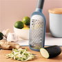 Berghoff 3950204 Râleur Double Face Bleu avec Base Antidérapante et Grattoir pour Fromages, Chocolat, Noix de Coco
