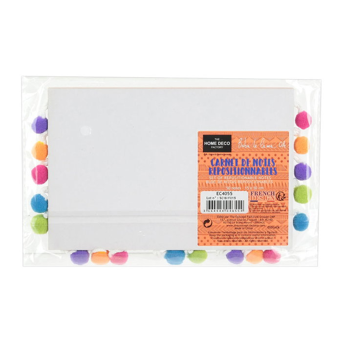 Home Deco Factory Bloc de 50 notes repositionnables avec pompons colorés Home Deco Factory Bloc de 50 notes repositionnables avec pompons colorés