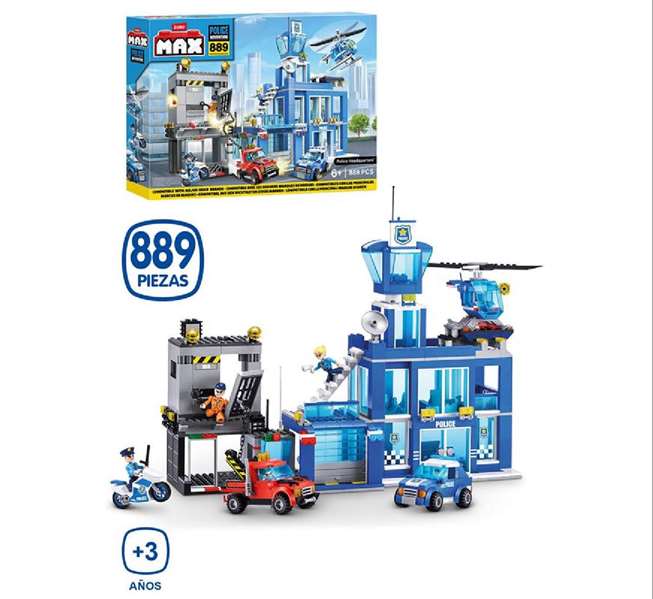 Zuru - Construction Station de Pompiers et Station de Police Max Build avec Véhicules et Accessoires, 976 Pièces, 55 x 40 cm, Modèles Surtidos