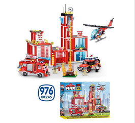 Zuru - Construction Station de Pompiers et Station de Police Max Build avec Véhicules et Accessoires, 976 Pièces, 55 x 40 cm, Modèles Surtidos