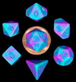 FanRoll Pack de 7 Mini Dés Sharp Mini Turquoise and Purple Marble