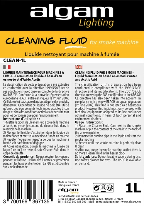 ALGAMLIGHT Liquide Nettoyant Pour Machine À Fumée - 1L ALGAMLIGHT Liquide Nettoyant Pour Machine À Fumée - 1L