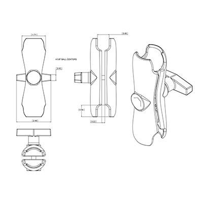 RAM Mounts RAM-201U Bras double articulation moyenne longueur pour fixation boule 1,5 pouces - Montage universel